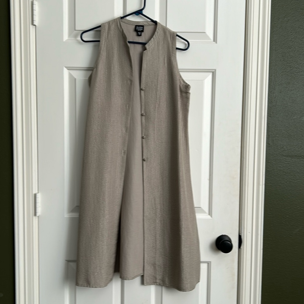 Eileen Fisher Mandarin Collar Silk and Cotton Button-up shirt tunic size PS
